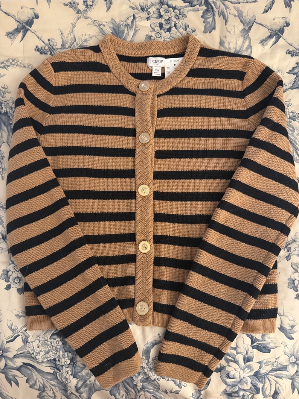 NWT J. Crew Camel and Black Striped Button Cardigan